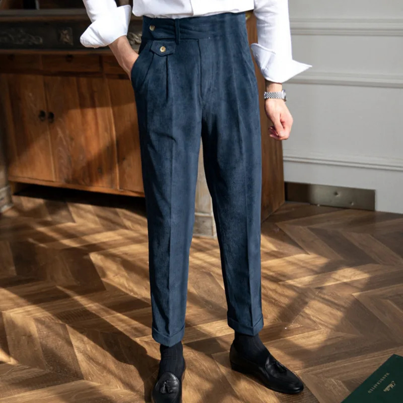 High Quality Corduroy Trousers Pant For Man High Waist Office Dress Trouser Italian Men Busines Pant Pantalon Para Hombres 240828