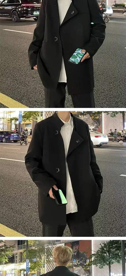 Medium length thick wool jacket winter Parka mens casual youth jacket British coat thin material 240829