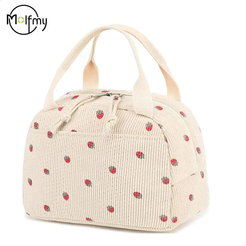 DHwanglijia Corduroy lunch bag thermal insulated box designer bag storage handbag multifunctional childrens school cooler picnic food Loncheras 240828