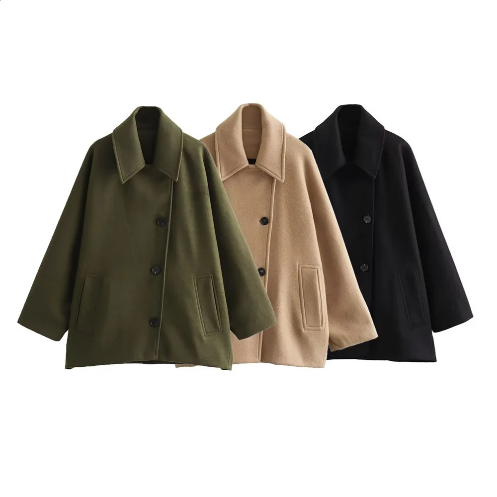 Taop Za Spring Womens Casual Edition Loose Bat Sleeve Blended Wool Coat 240828