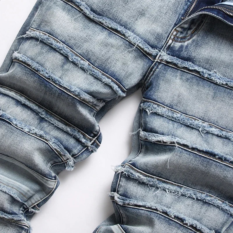 chareiharper plus size 8811 European and American mens jeans high street ripped jeans without elastic small feet slim embroider 240828