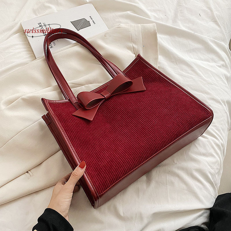 Swissmilitary Bow red hand-held one shoulder large capacity tote for women 2023 new underarm niche wedding bride bag #30