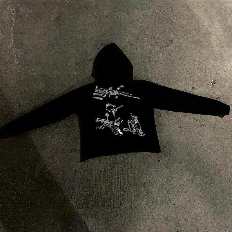 Hip Hop Streetwear Sexy Fashionable Pullover Grunge Goth Punk Cute Loose Y2K Hooded Sweatshirt Vintage Cool Chic Long sleeve Top 240828 - view 4