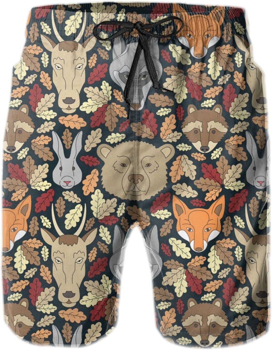 Mens Shorts 3D Printing Pattern Animals And Leaves Swim Trunks Quick Dry Beach Pants For Men Fashion Board Swimwear