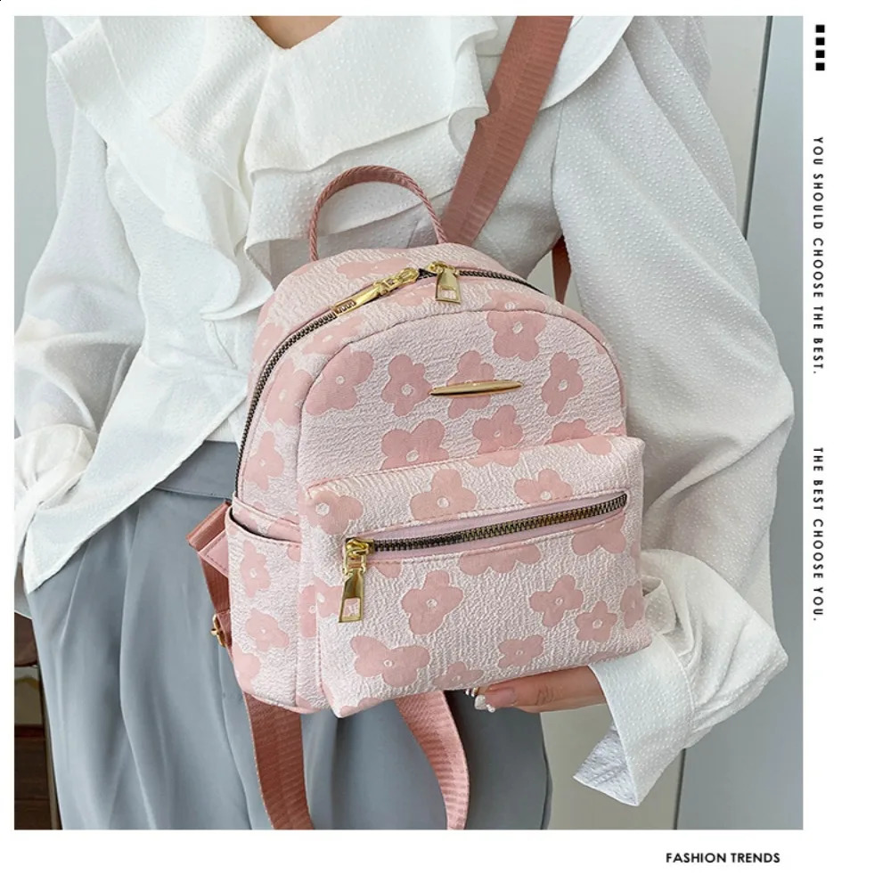 PU Leather Shoulder Mini Womens Backpack Multi functional Womens Phone Bag Flower Printed Womens School Backpack 240829