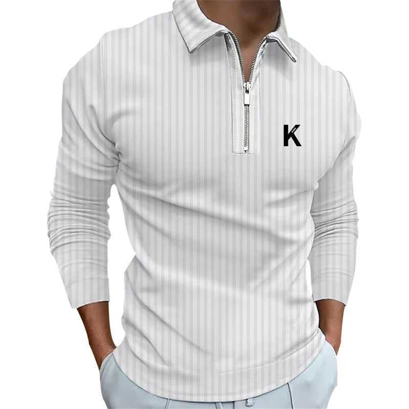 New 3D Digital Print Casual Long Sleeve Stripe Polo Shirt Men 3D Digital Print Polo Shirt Men Golf Sport Zipper Polo Shirt TopsXJ240906