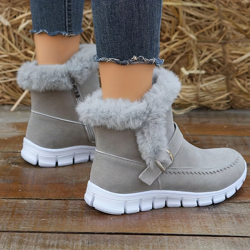 Cozy Winter Thermal Insulated Snow - Wm Plush ed, Fluffy Trim, Side Zipper, Water Resistant, Anti-Slip, Comfortable Ankle Boots for Womens Cold Weathe