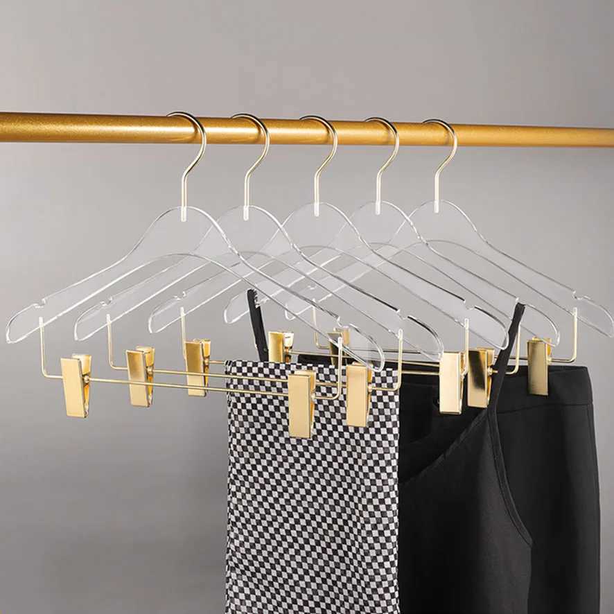 New 5/10 piece transparent acrylic clothes hanger used for pants organizer crystal clothes hanger with clip anti slip dry clothes hanger M240829