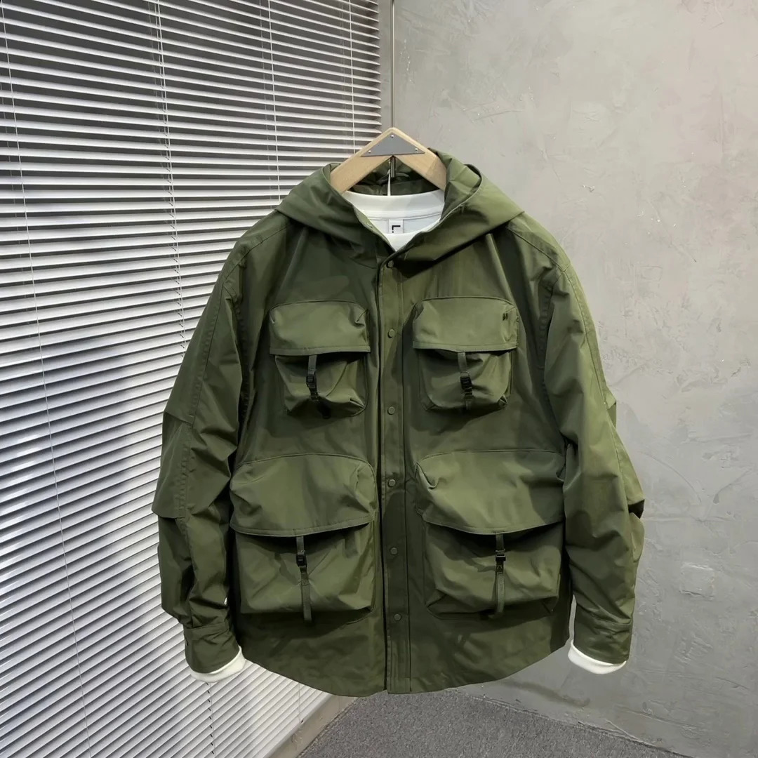 Mountain Series Outdoor Multi-Pocket Hooded Cargo Jackets Japanese Streetwear Waterproof Coat Harajuku Casual Tops Men I02 240828