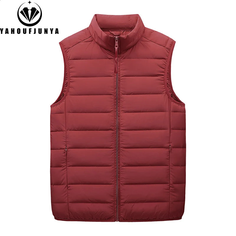 Autumn mens wool warm solid light standing collar down vest winter sleeveless outdoor leisure windproof zipper coat 240828