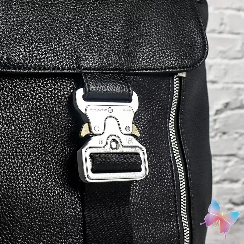 Unisex 1017 ALYX 9SM PU Faux Leather Fabric Flap Drawstring Bucket Bag Functional Tactical Buckle Black Outdoor Travel Backpack 240829