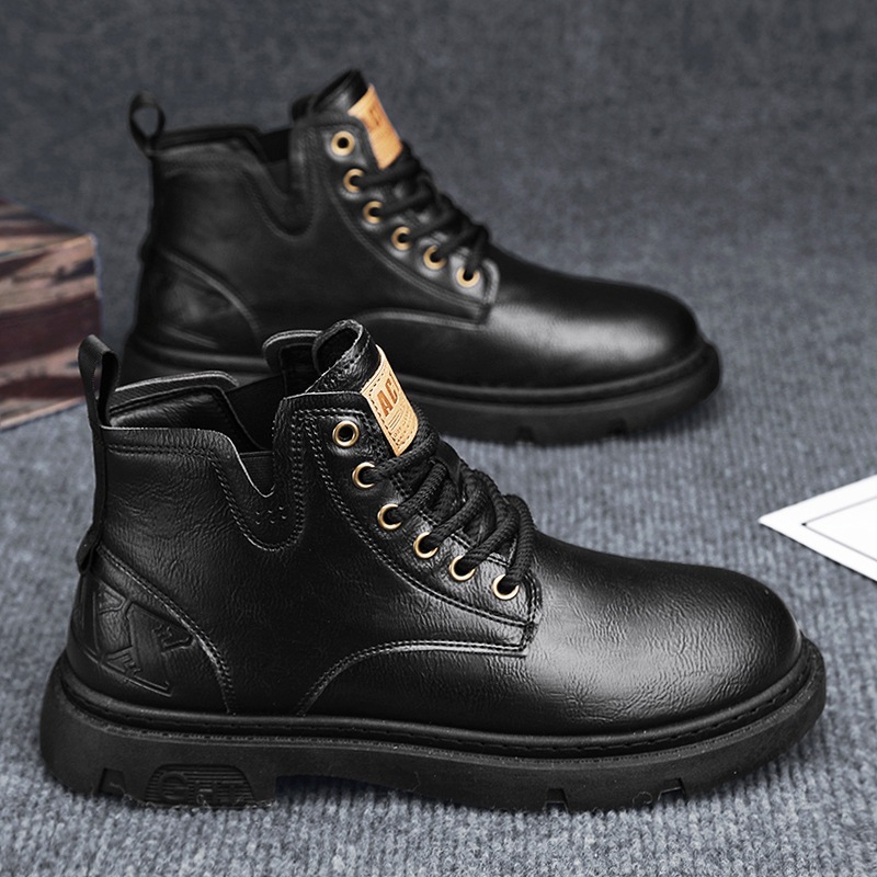 Men's vintage all seasons ankle boots, leather boots martin boots, durable leather lace-up shoes, non-slip sole