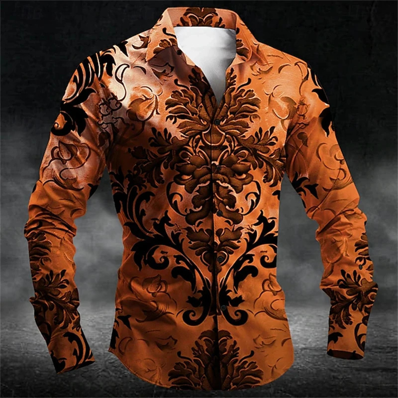 Fun Autumn/Winter Yellow Shirt for Halloween Halloween Party Fashion Mens Long Sleeve Top Temperature Button Down Jacket 240829