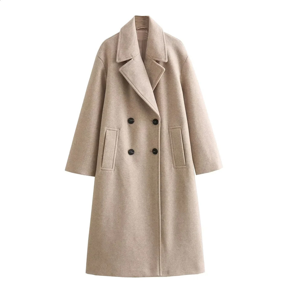 Autumn/Winter Mid length Over Knee Woolen Double Chest Soft Loose Versatile Jacket 240828