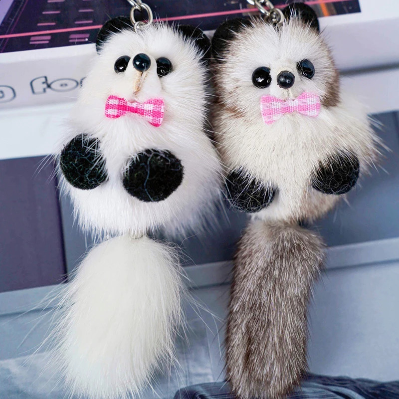 Personality Plush Raccoon Key Ring Soft Fox Doll Keychain Fashion Bag Pendant Simple Cute Charm 240828