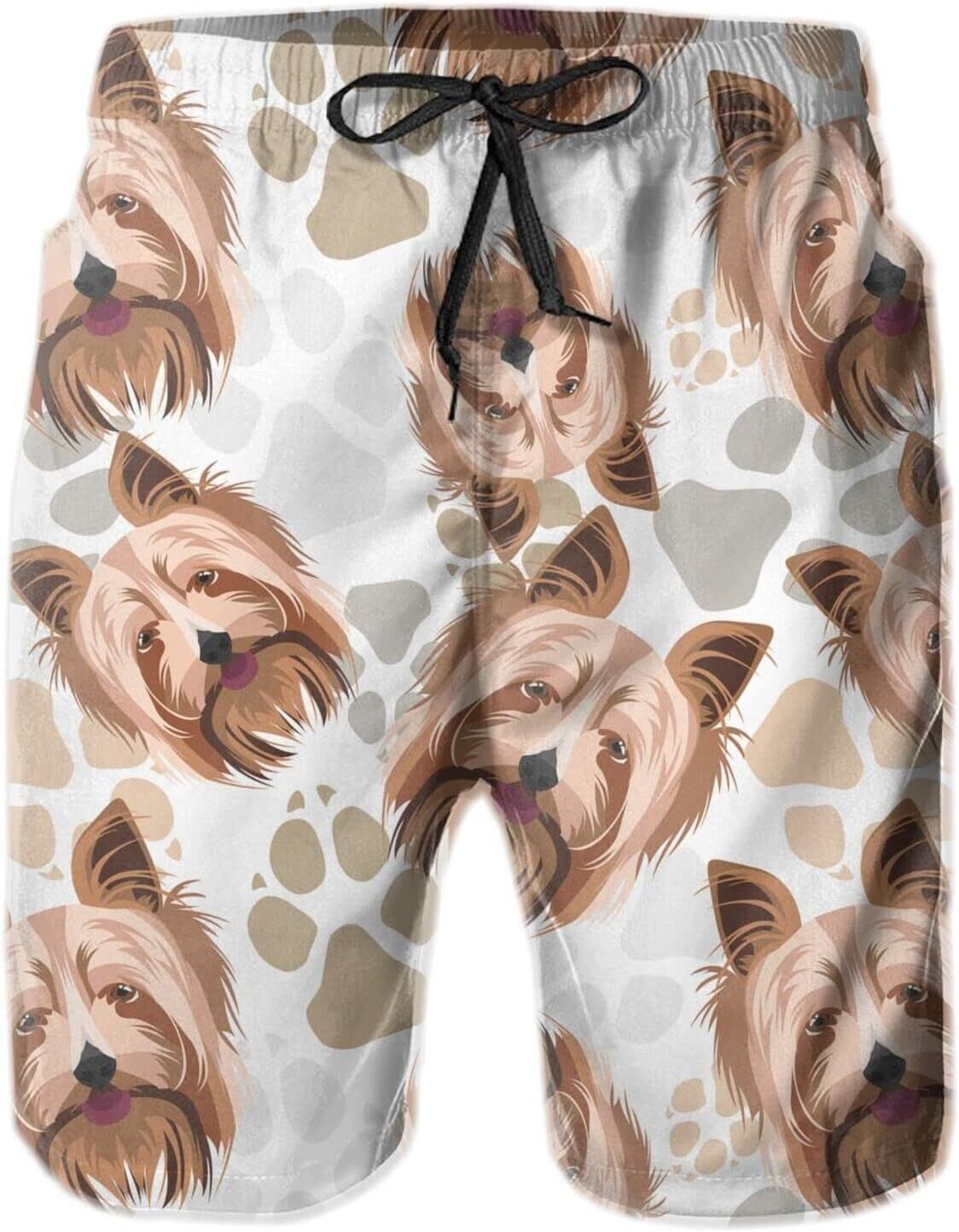 Mens Shorts 3D Printing Pattern Yorkshike Terrier Swim Trunks Quick Dry Fashion Beach Board Swimwear