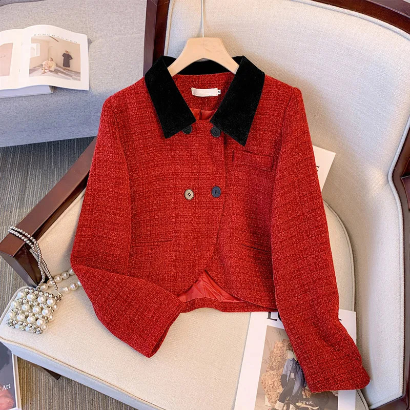 Large womens autumnwinter French collar elegant coarse woolen coat and velvet skirt fashionable twopiece set selling 240828