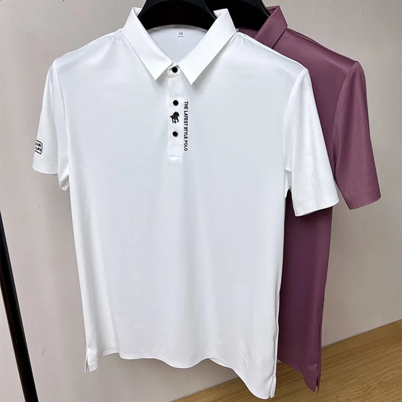 high-end ice silk short sleeved mens POLO shirt summer fashionable embroidery top breathable and cool T-shirt 240828