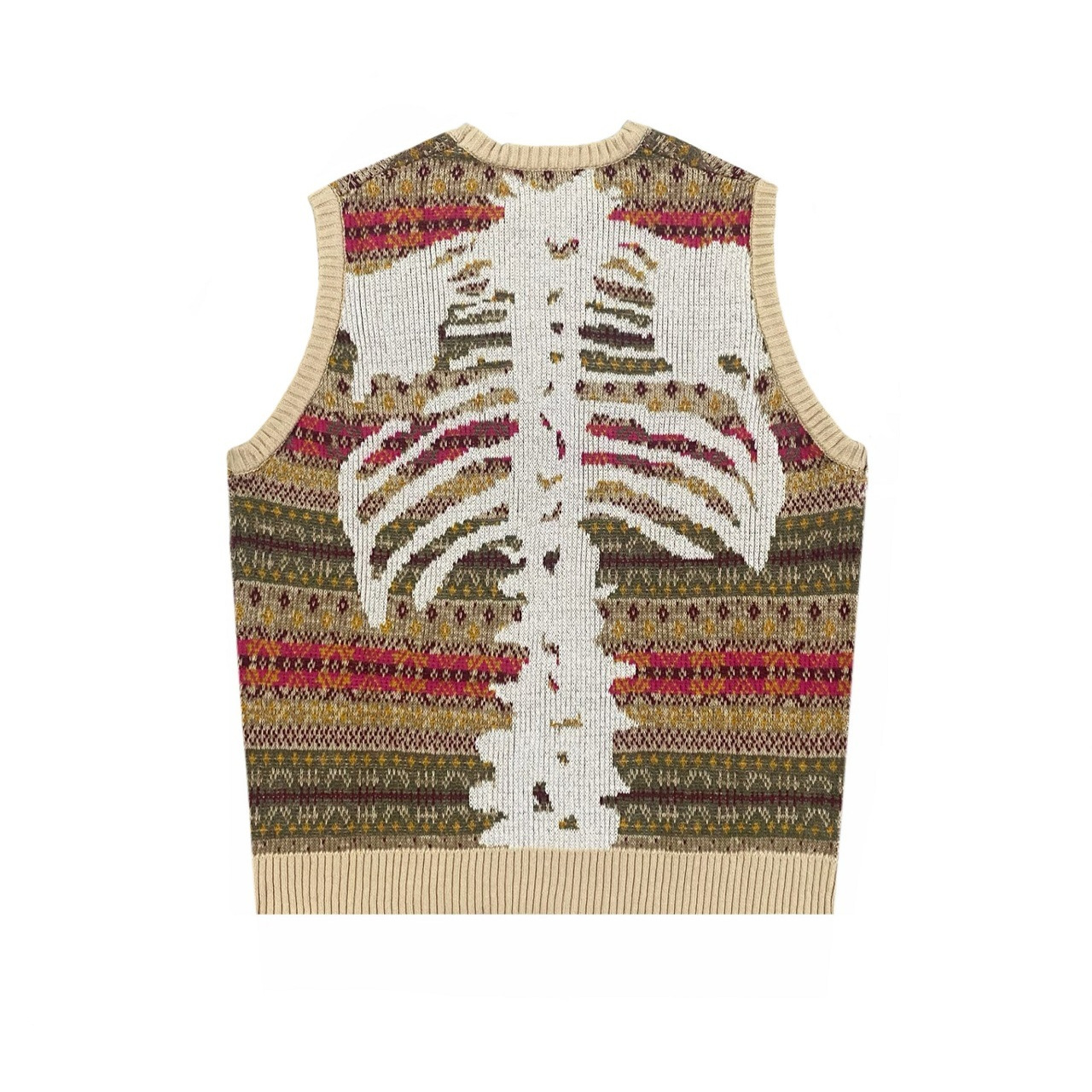Men's Vests Kapital Vintage Japan Bone Skeleton Printed Ethnic Flower Stripe Knitted Sweater Vest Loose Wool Blended