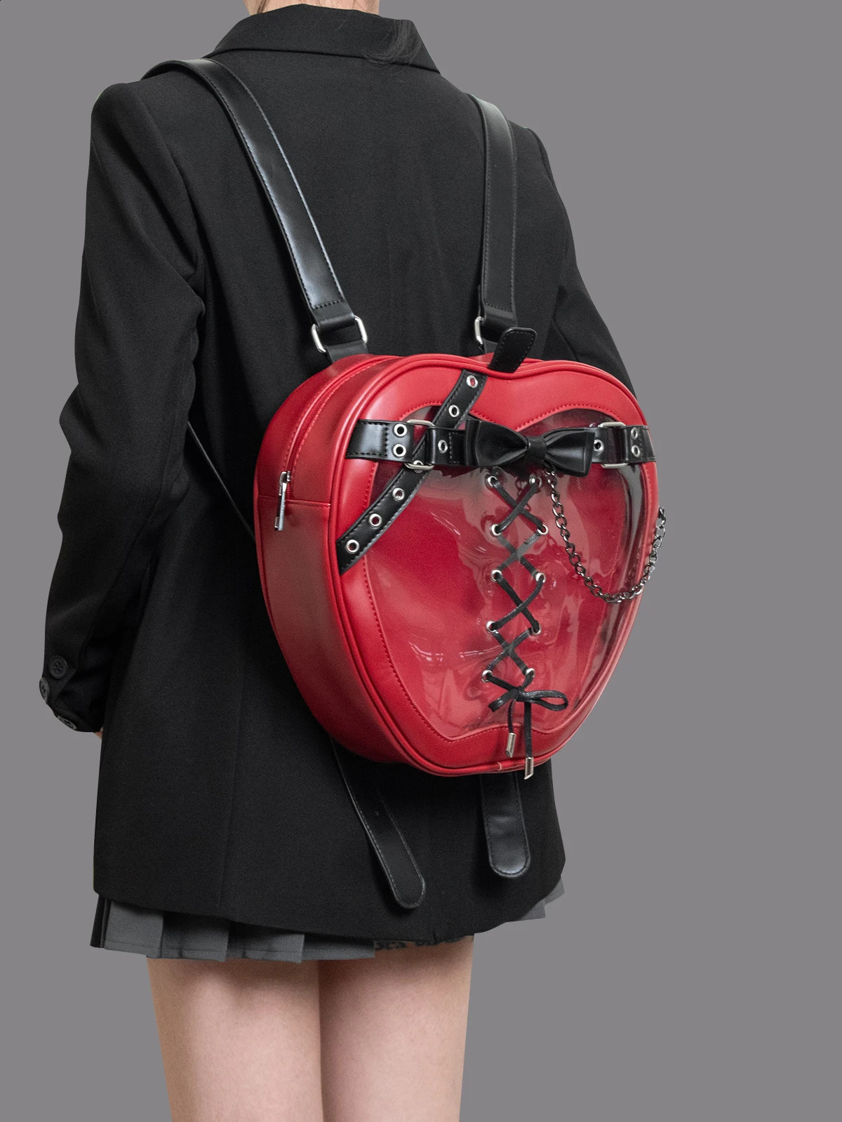 HIATUS original dark style belt chain apple double shoulder pain bag personalized gothic strap bow backpack 240829