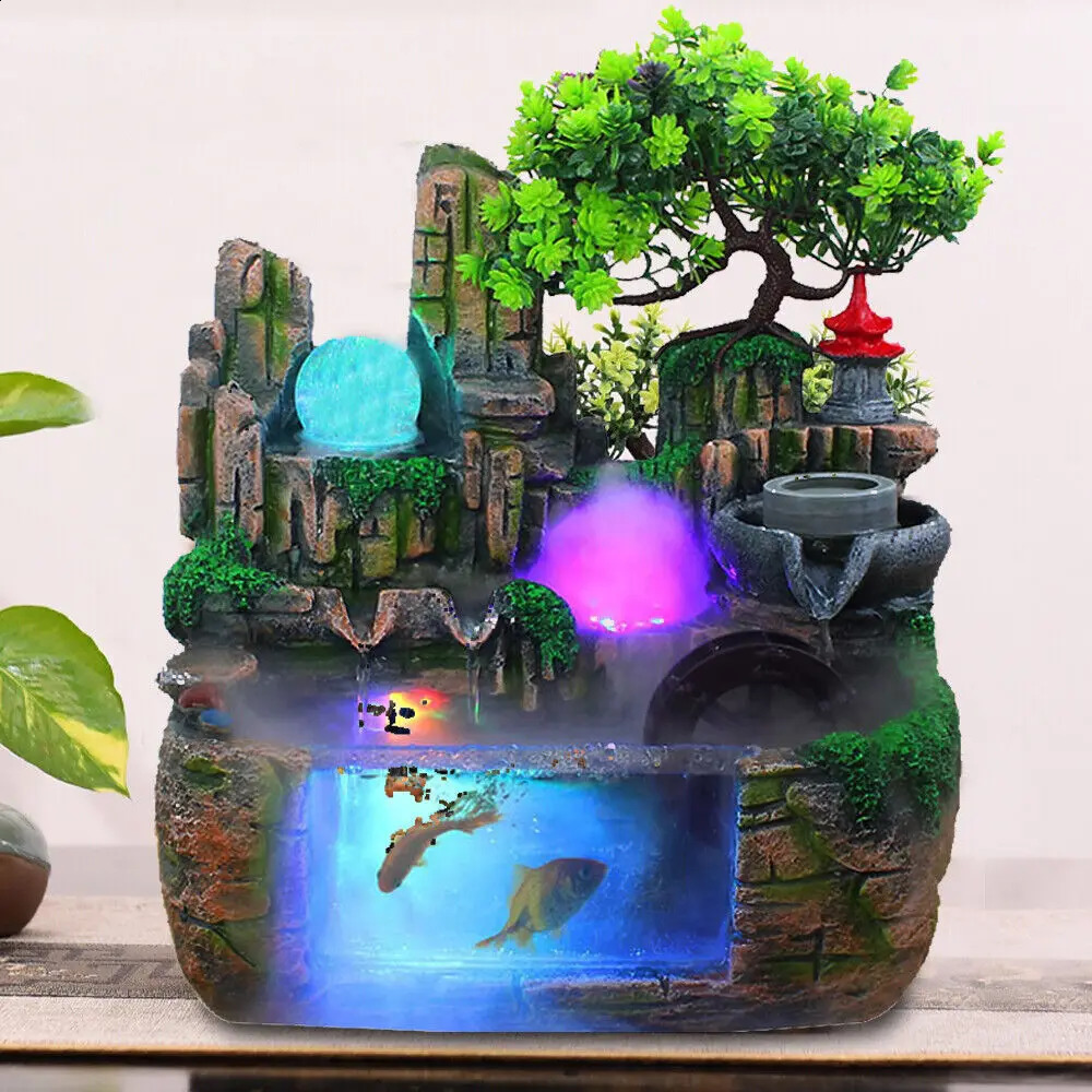 Desktop Fountain Waterfall Resin Fountain Decoration Home Office Decoration 240828