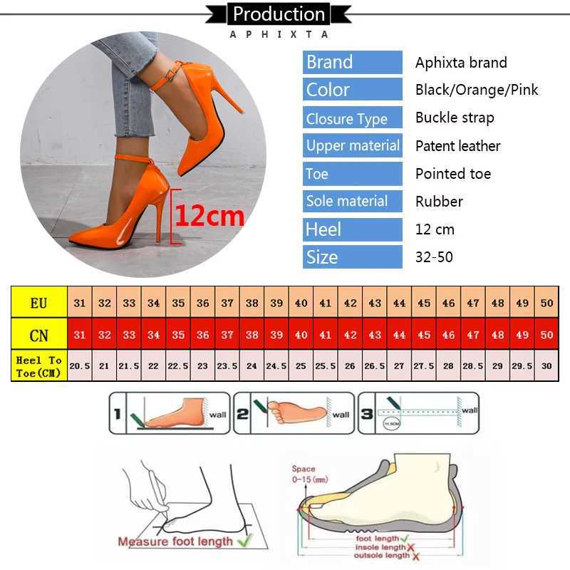 High Quality Aphixta Oranges New Luxury Crystal Buckle Pimp for Customers Ultra High 12cm Stiletto Heels Pump for Women Pointed Toe Color Party Pump T