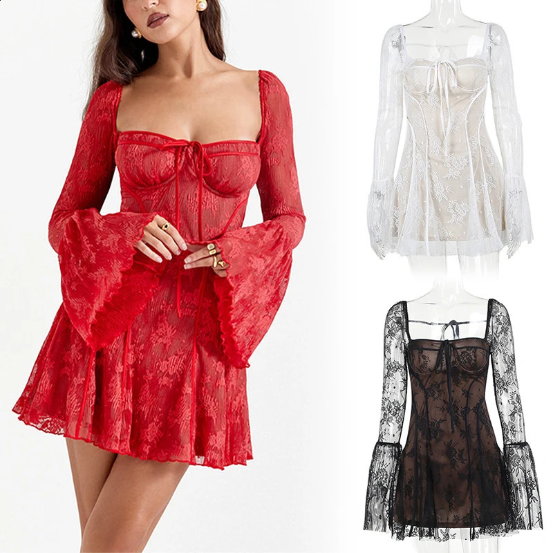 Womens lace long sleeved dress fashionable springsummer printed for dating work shopping 240828