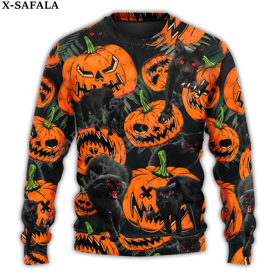 Pumpkin Halloween Ugly Christmas Knitted Sweater Fun Halloween Christmas Gift Flea Top Couple Holiday Party Neutral Casual -1 240829