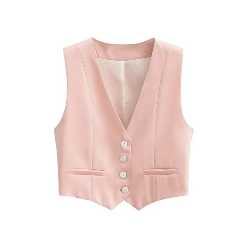 Cropped Womens Tank Top Fashion Front Button Waist Coat Retro V-neck Sleeveless Womens Unique Top 240828
