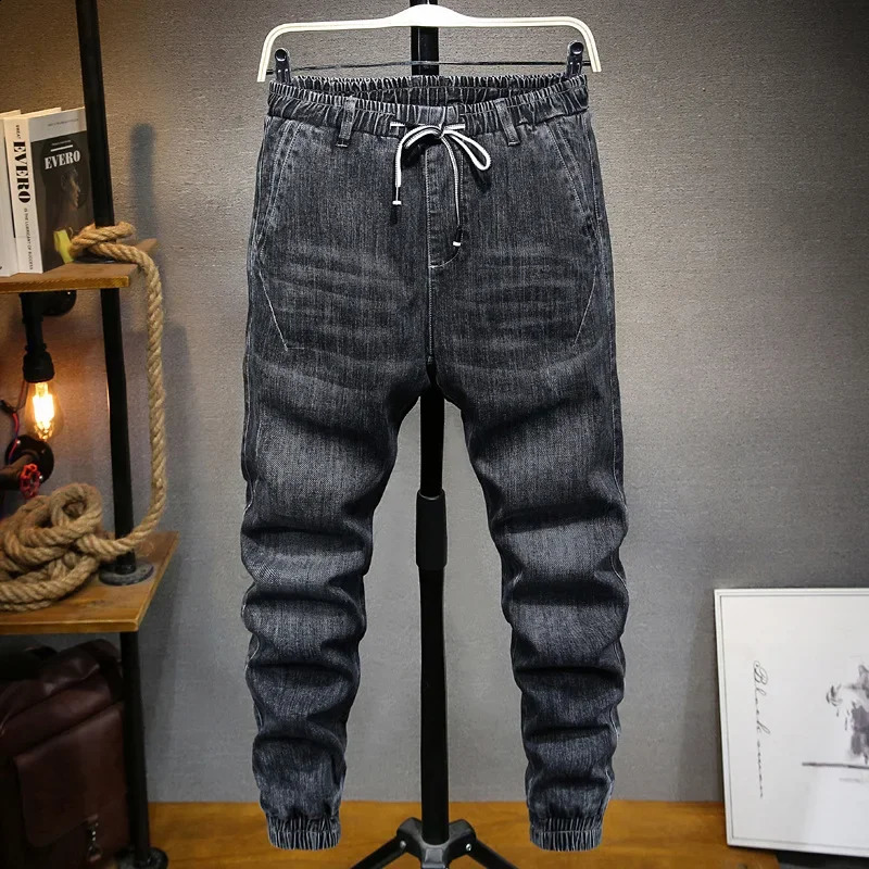 Large size jeans black mens style plus size harem pants automatic stretch ultra-thin feet trousers 7XL 6XL 5XL 240829