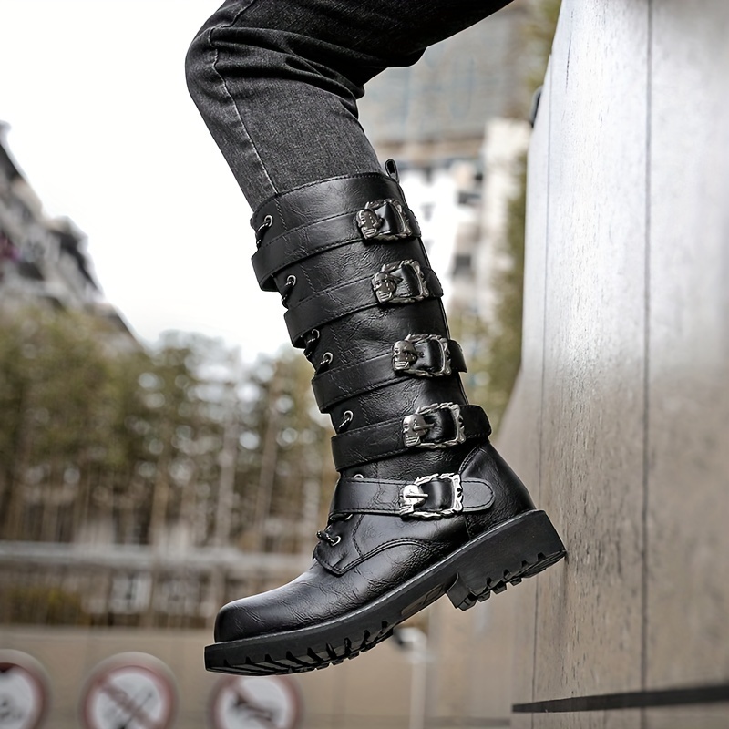 Mens High-Top Microfiber Motorcycle Boots - Anti-Skid, Water-Resistant, PU Insole, Round Toe, Side Zippers, Superfine Fiber Upper for Outdoor Enthusia