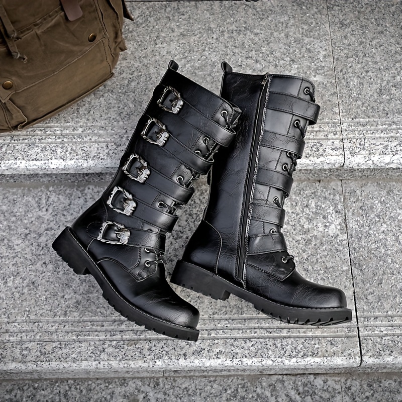 Mens High-Top Microfiber Motorcycle Boots - Anti-Skid, Water-Resistant, PU Insole, Round Toe, Side Zippers, Superfine Fiber Upper for Outdoor Enthusia