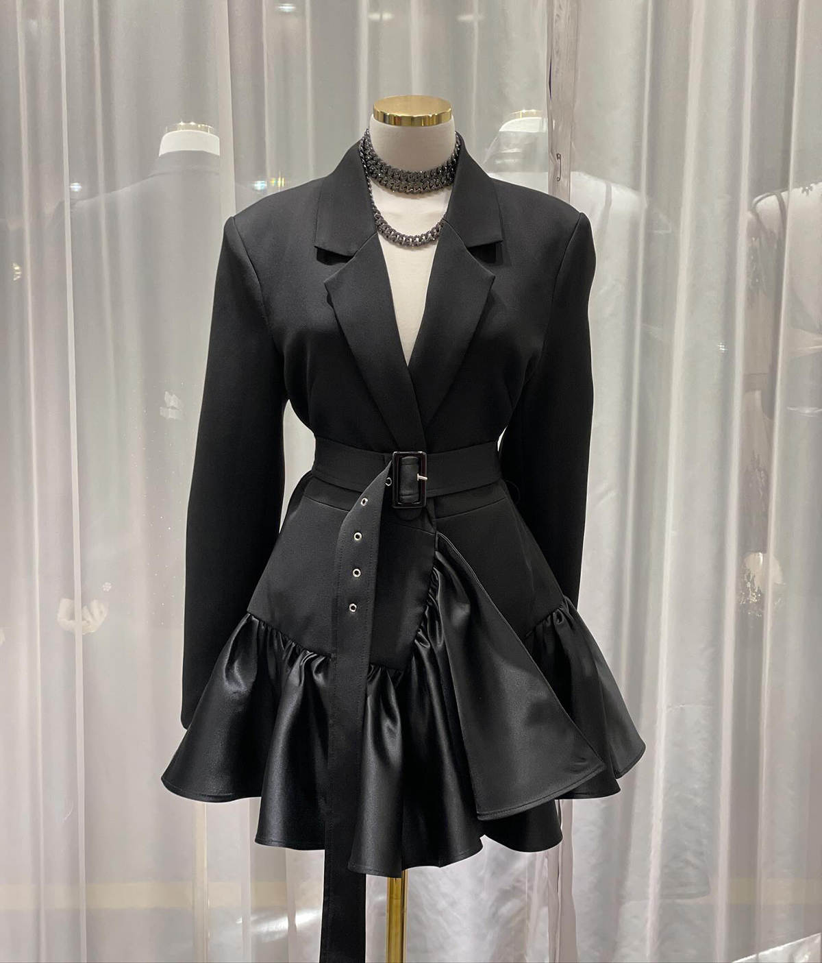 Black Women Blazer Dress Costumes Pour Femmes Tailored Jacket Prom Birthday Party Wear With Belt