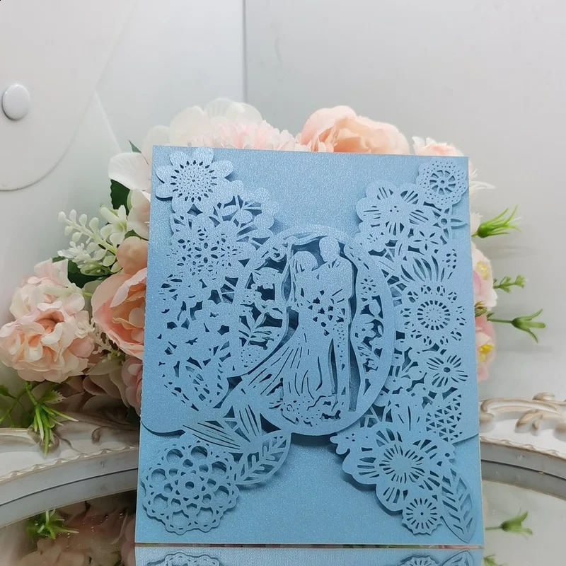 50pcs Wedding Invitations Card Bride Groom Flowers Pocket Invitation Greeting Card Wedding Mariage Party Supplies Decorations 240829