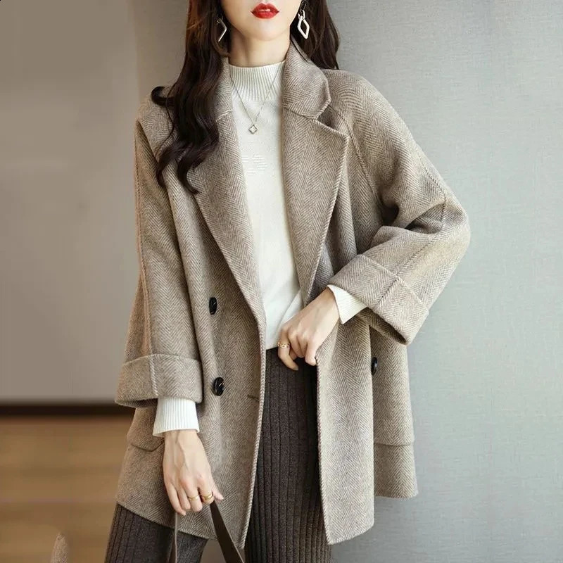 Womens Wool Blended Jacket Winter Autumn Fashion Elegant Mother Ultra Thin Long Hair Jacket Womens Jacket 914 240828