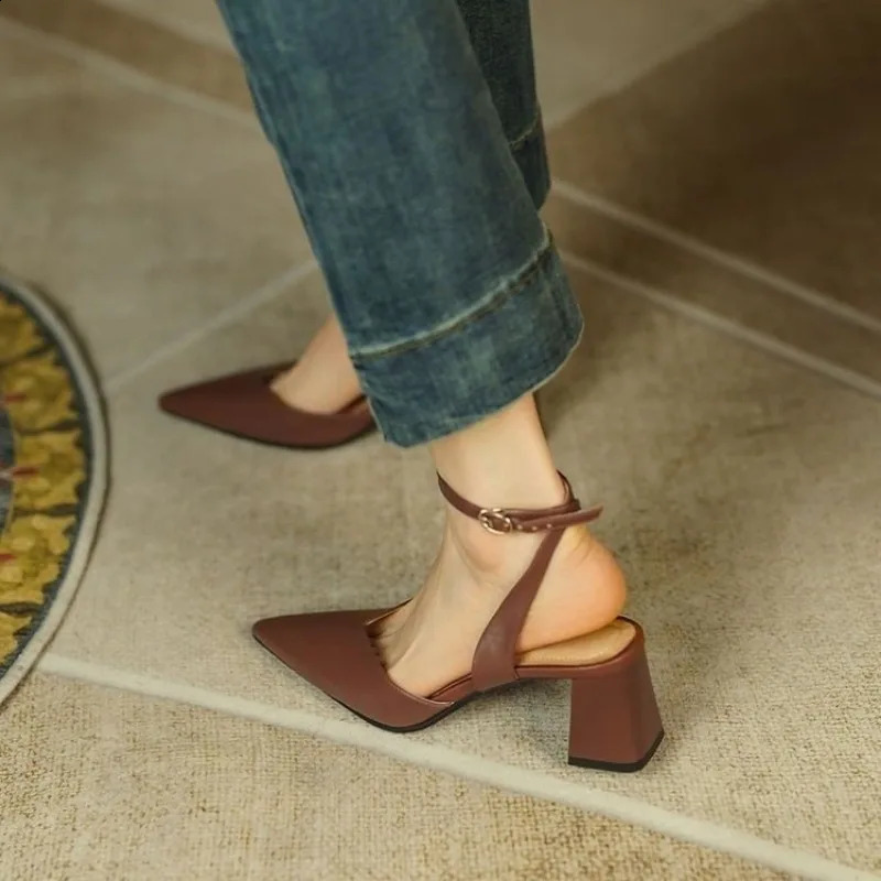 Womens High Heels Backless Mary Jane Shoes Vintage Style High Heels Elegant Fashion Pointed Womens Sandals Shoes for Women 240827