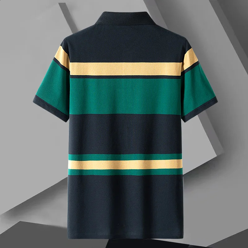 Summer Mens Classic Striped Polo Cotton Short Sleeve Business Casual Shirt Direct 240828