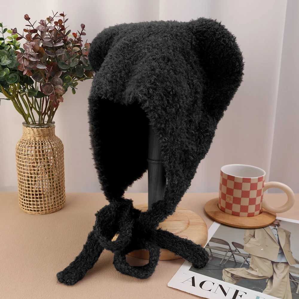 Fashionable Warm Bean Hat Winter Warmth Cute Bear Ear Hat Casual Plush Hat Warm Girl Ear Hoods Windproof Hat X241023