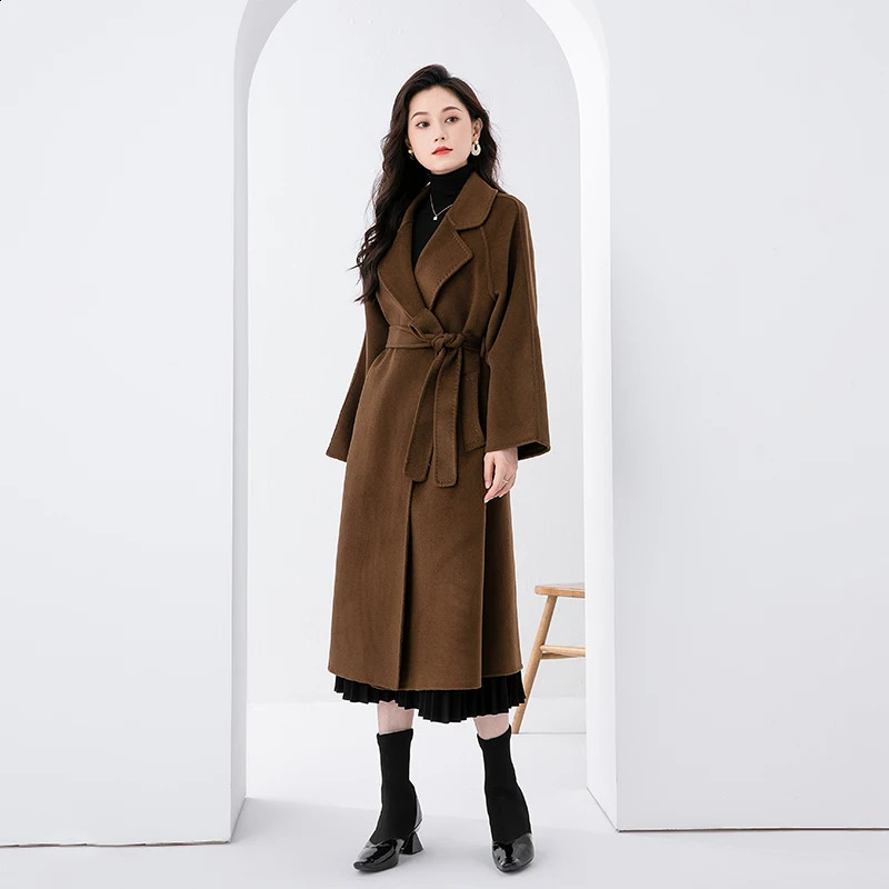 Autumn and winter double-sided cashmere coat womens long pine wool coat 100% pure wool coat 240828