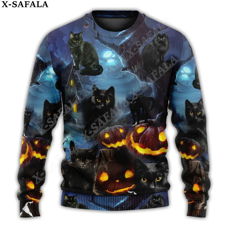 Pumpkin Halloween Ugly Christmas Knitted Sweater Fun Halloween Christmas Gift Flea Top Couple Holiday Party Neutral Casual -1 240829