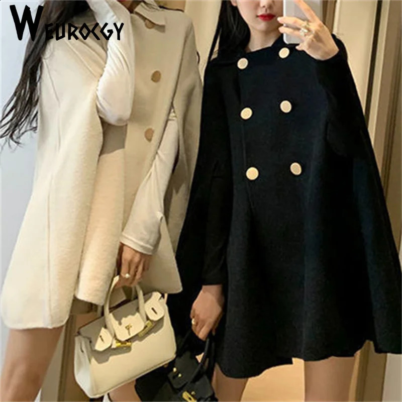 Fashion wool raincoat womens coat autumn winter solid open top coat loose coat womens double chest lapel jacket 240828