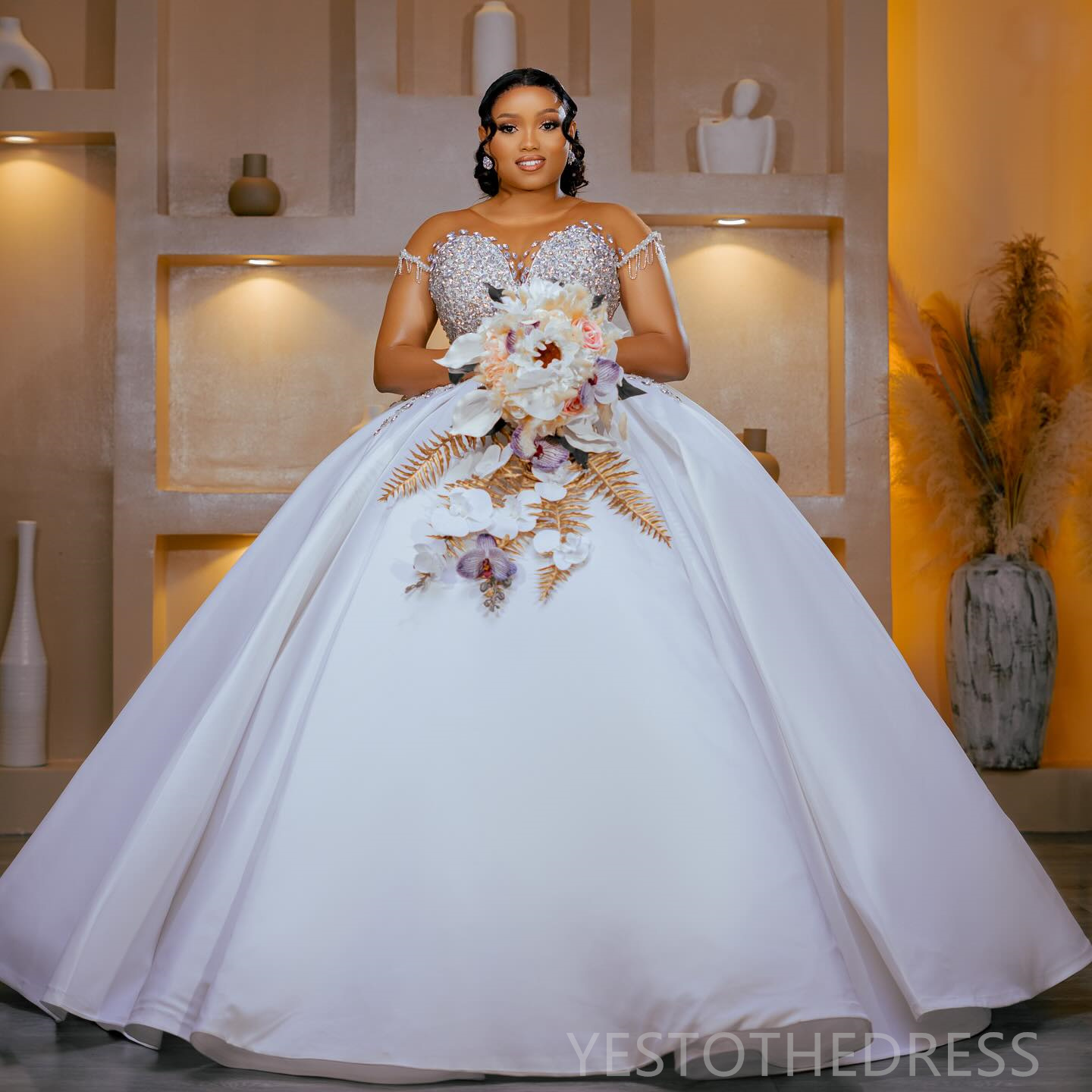 R&W 2024 Plus Size Dress Bride With Detachable Train Mermaid Ball Gown Wedding Dresse Bridal Gowns Sheer Neck Short Sleeves Beaded Marriage For Women 