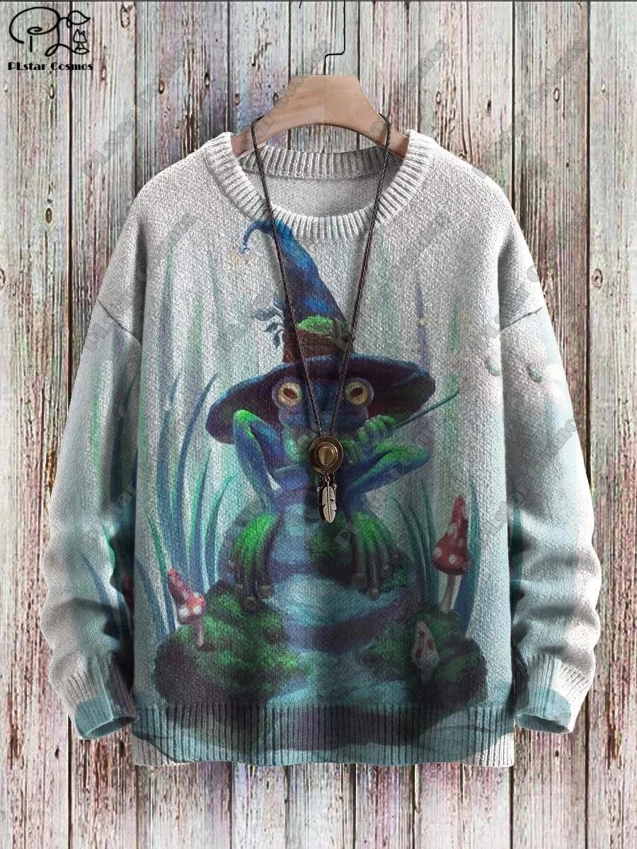 3D printing Halloween series horror ghost skeleton witch black cat pattern ugly sweater street casual winter sports shirt W-4 240829