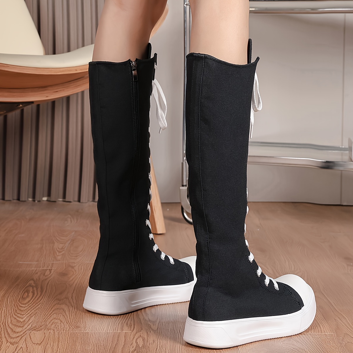 Stylish Knee High Boots for Women - Soft, Versatile, and Comfortable Platform Boots with Side Zipper and Lace Up Closure - Perfect for Casual Daily We