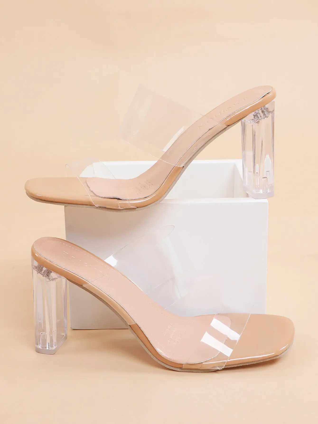 New Arrival Transparent high heels womens square insoles summer shoes womens transparent high pump wedding jelly Butty Damskie shoelace slider T250110