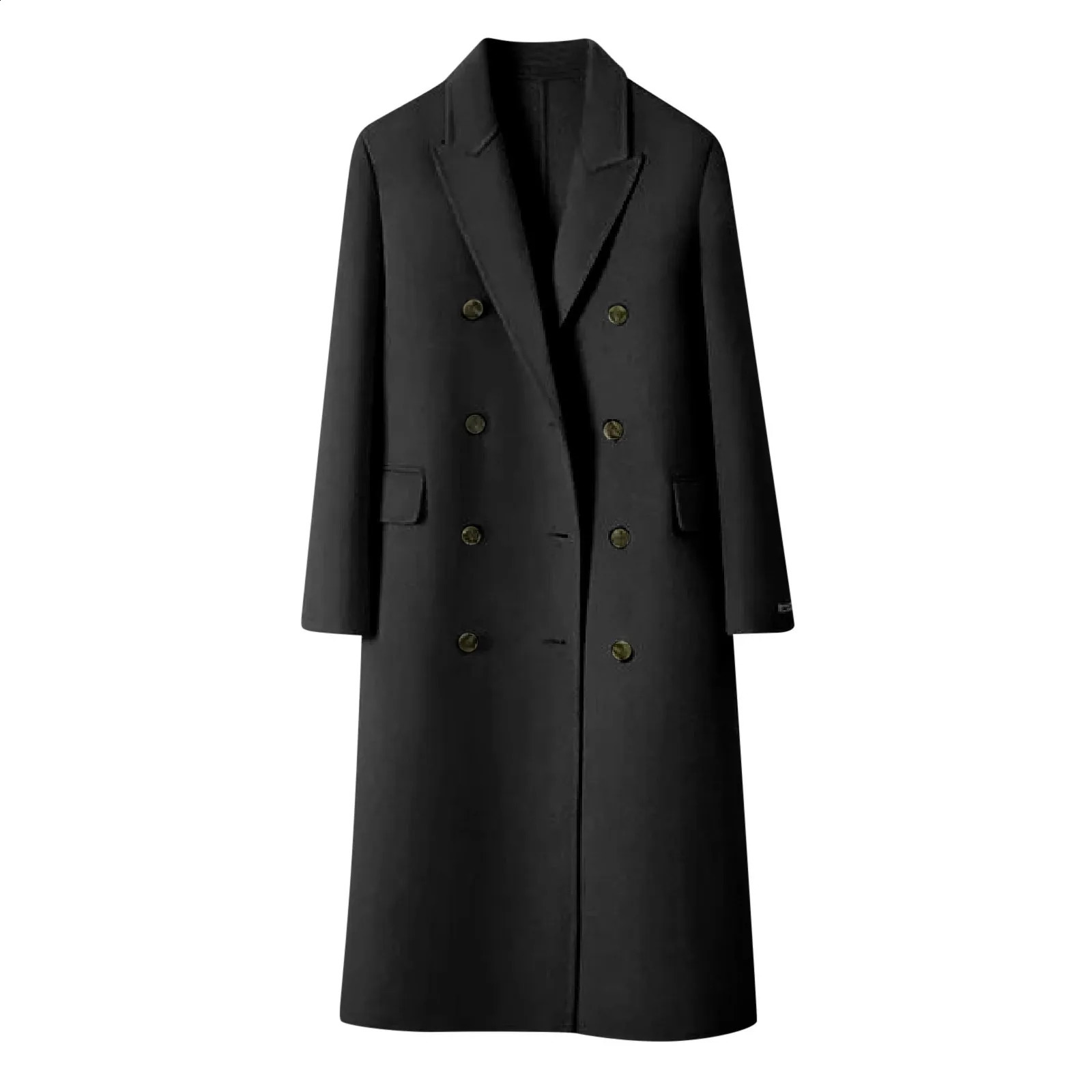 Autumn and winter wool coat womens long sleeved double chest slim fit slotted coat womens solid lapel long coat 240828