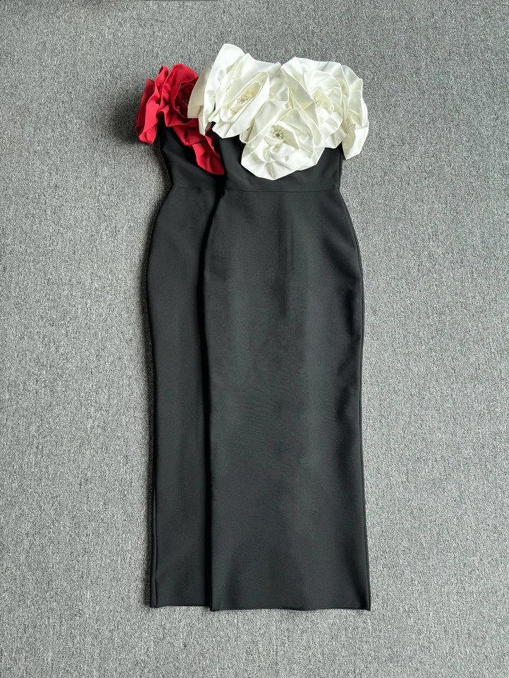 Red Color Women Sexy Off the Shoulder Big Florals Bandage Bodycon Long Dress Elegant Eevning Party Birthday Homecoming Dress 240828