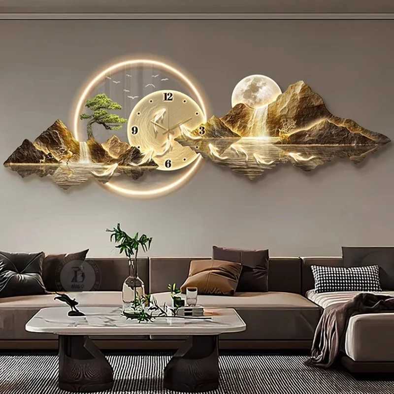 Wall Clocks Design a luxurious wall clock living room with LED aesthetics minimalism silent and fashionable Nordic tower mural home decorationX240829 