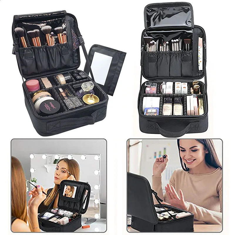 Makeup Case With Mirror Professional Brush Beauty Tools Storage Box For Women Portable Cosmetic Bag Manicure Organizer Travel 250528