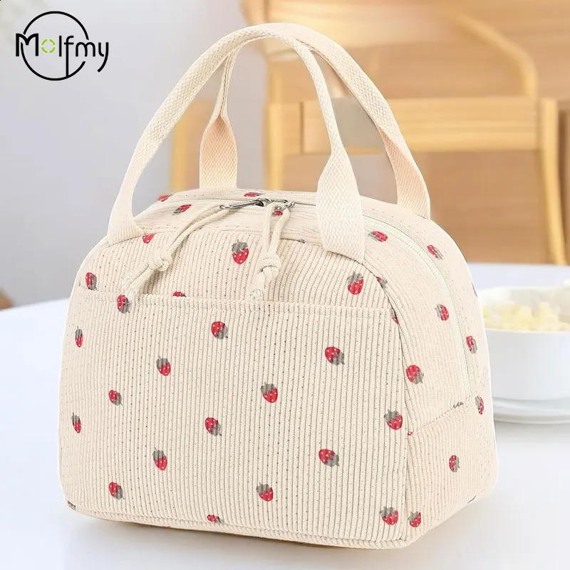 DHwanglijia Corduroy lunch bag thermal insulated box designer bag storage handbag multifunctional childrens school cooler picnic food Loncheras 240828